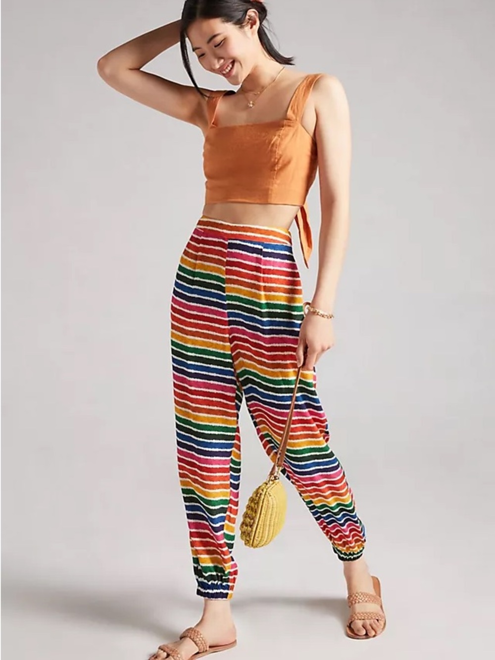 FARM Rio Rainbow Stripe Jogger Pants Colorful Pull-On Lounge Resort Size S NWT